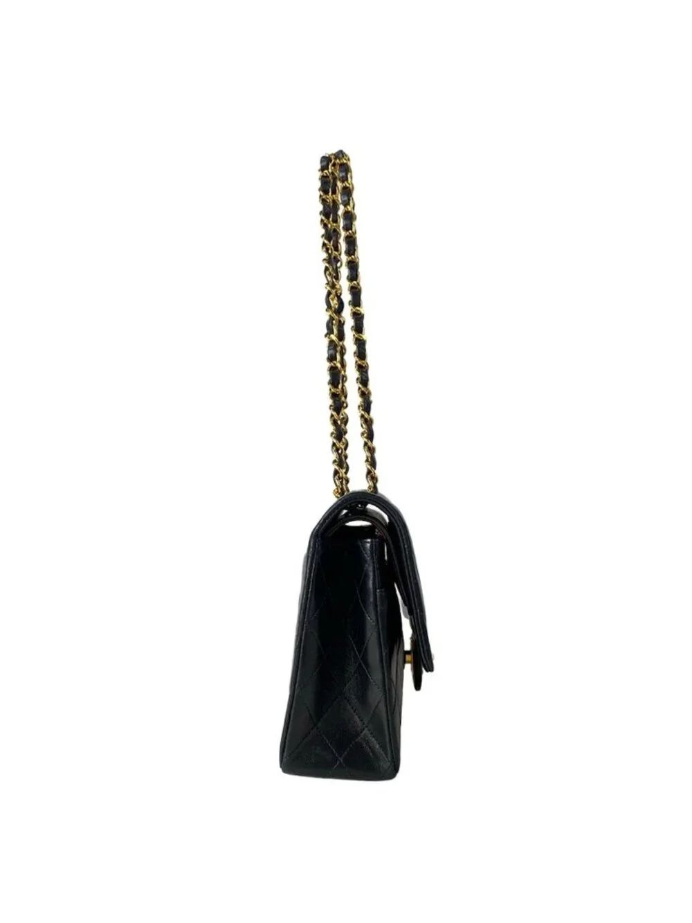 Chanel Shoulder Bag Double Flap Quilted Black Gold Chain Lambskin
